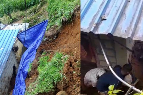 නිවසක් මතට වැටුණු පස් කන්දක් ඉවත් කරමින් සිටි පිරිසක් මතට තවත් පස් කන්දක් කඩා වැටෙයි